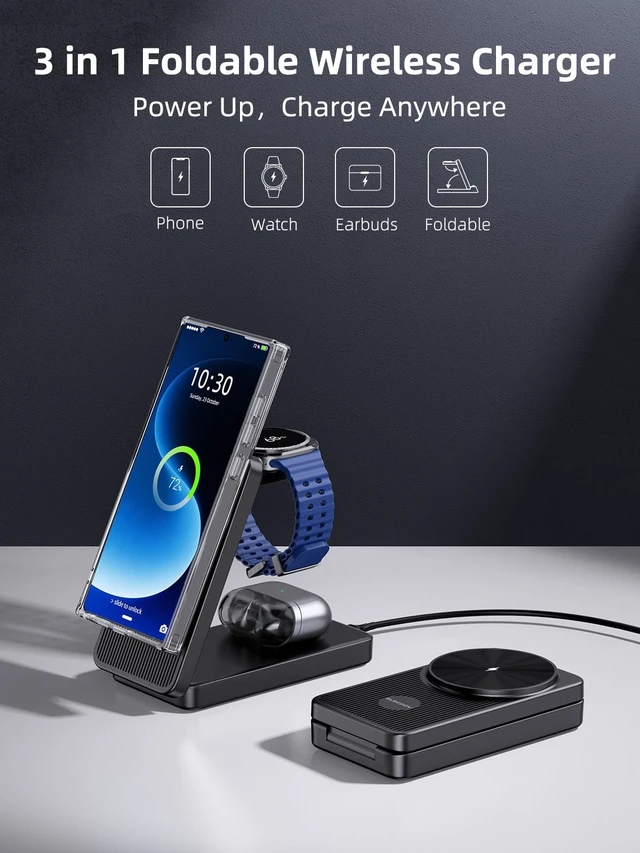 Alt view image 3 of 7 - 3 in 1 Magnetic Wireless Charger for Samsung, Foldable Android Charging Station for Galaxy S26/S25 Ultra /S24/Z Fold 7/Flip 7, Magnetic Watch Charger Stand for Galaxy Watch Ultra 8/7/Buds 3 for Travel