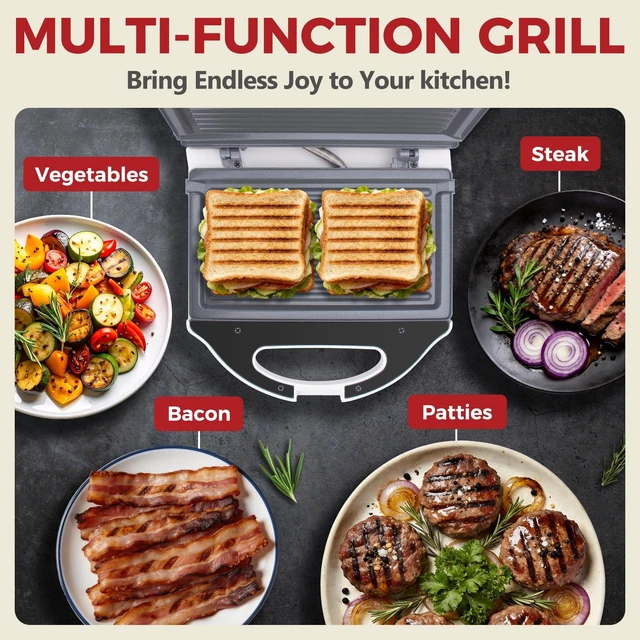 Alt view image 3 of 7 - Ceramic Mini Panini Press Grill Sandwich Maker, Mini Sandwich Press, Panini Maker, Sandwichera Electrica, Panini Grill, Toaster Press, Grill Burgers or 2 Slices Sandwiche at a Time, White