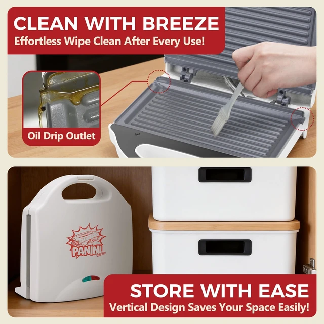 Alt view image 6 of 7 - Ceramic Mini Panini Press Grill Sandwich Maker, Mini Sandwich Press, Panini Maker, Sandwichera Electrica, Panini Grill, Toaster Press, Grill Burgers or 2 Slices Sandwiche at a Time, White