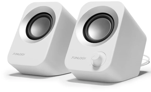 Main image of Speaker - 14W Stereo PC Speakers, USB Powered, Compact Size with 30° Tilt Design, Volume Dial Control, for Desktop, Laptop, Monitor, Gaming Consoles, White