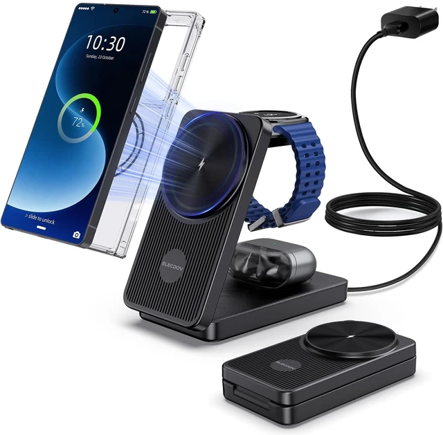Main image of 3 in 1 Magnetic Wireless Charger for Samsung, Foldable Android Charging Station for Galaxy S26/S25 Ultra /S24/Z Fold 7/Flip 7, Magnetic Watch Charger Stand for Galaxy Watch Ultra 8/7/Buds 3 for Travel