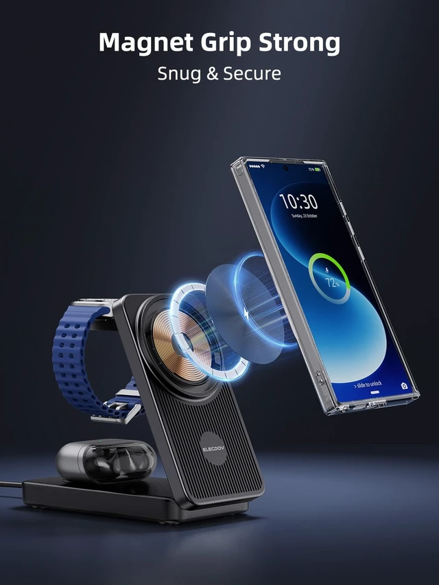 Alt view image 5 of 7 - 3 in 1 Magnetic Wireless Charger for Samsung, Foldable Android Charging Station for Galaxy S26/S25 Ultra /S24/Z Fold 7/Flip 7, Magnetic Watch Charger Stand for Galaxy Watch Ultra 8/7/Buds 3 for Travel