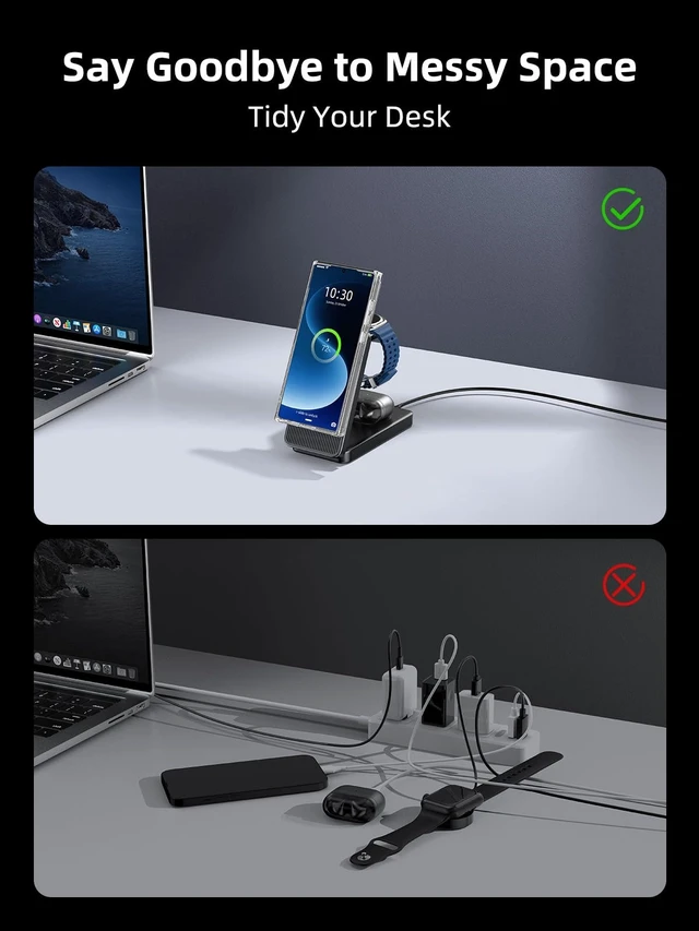 Alt view image 6 of 7 - 3 in 1 Magnetic Wireless Charger for Samsung, Foldable Android Charging Station for Galaxy S26/S25 Ultra /S24/Z Fold 7/Flip 7, Magnetic Watch Charger Stand for Galaxy Watch Ultra 8/7/Buds 3 for Travel