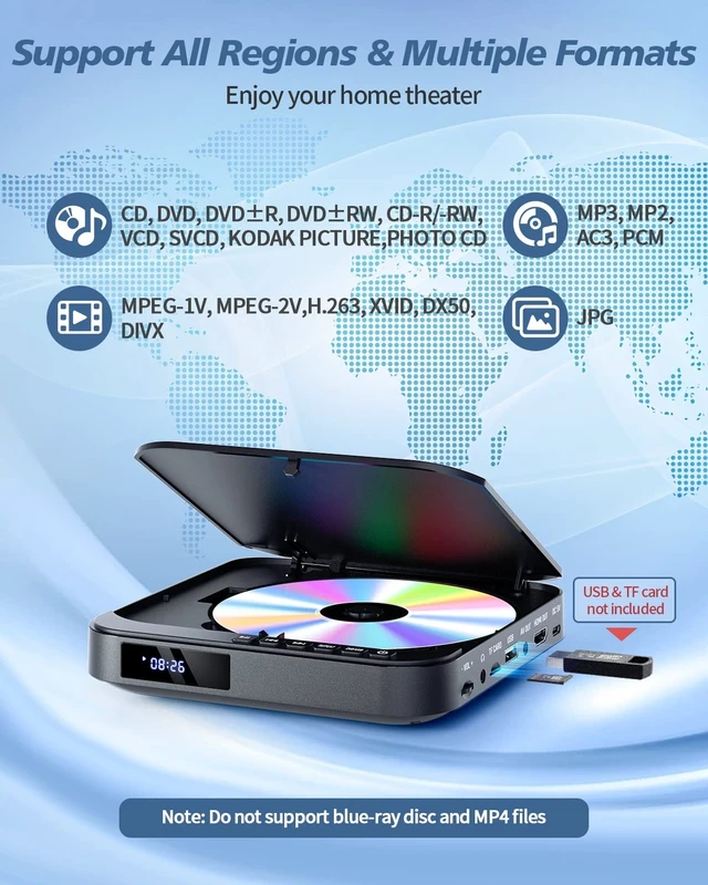 Alt view image 5 of 7 - Mini DVD Player for TV with HDMI, Region Free, 1080P Upscaling | Small Compact DVD/ CD Player for Home with AV Output, USB/TF Card Input, Resume, Remote Control, Supports PAL/NTSC