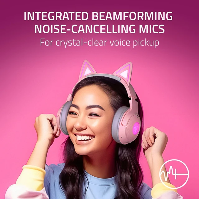 Alt view image 5 of 7 - Kraken Kitty V2 BT Wireless RGB Headset, Pink | Chroma RGB Kitty Ears & Earcups, Bluetooth 5.2, 40 mm Drivers, Noise-cancelling Mics, Lightweight, USB-C, 40 Hr Battery