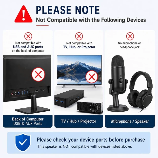 Alt view image 6 of 6 - Computer Speakers for Desktop PC, Easy Volume Knob, Sturdy Clamp, Clear Loud Sound, Laptop Speakers with Compact Design, USB/USB C Adapter for Power and Audio(Black)