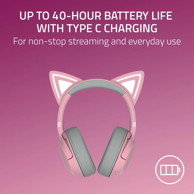 Alt view image 7 of 7 - Kraken Kitty V2 BT Wireless RGB Headset, Pink | Chroma RGB Kitty Ears & Earcups, Bluetooth 5.2, 40 mm Drivers, Noise-cancelling Mics, Lightweight, USB-C, 40 Hr Battery