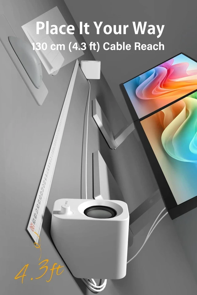 Alt view image 6 of 6 - Speaker - 14W Stereo PC Speakers, USB Powered, Compact Size with 30° Tilt Design, Volume Dial Control, for Desktop, Laptop, Monitor, Gaming Consoles, White