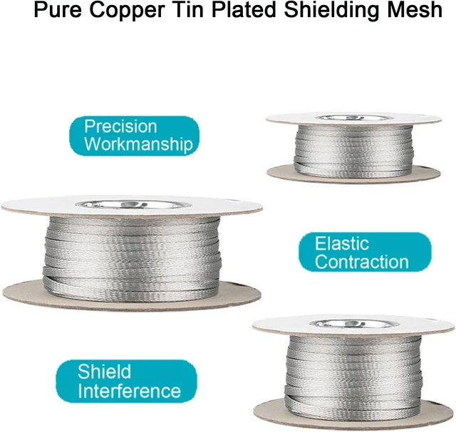 Alt view image 3 of 7 - Tinned Copper Braided Cable Shielding Sleeve Metal Wire Loom Sheathing, EMI RFI ESD Protector Grounding Mesh, Flat Tubular Expandable 11/16" W (0.44" ID) - 16FT