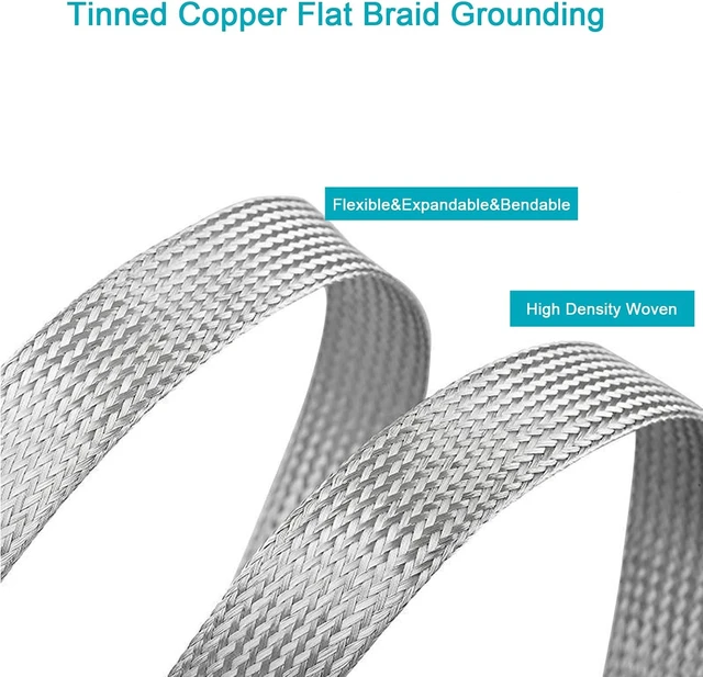 Alt view image 5 of 7 - Tinned Copper Braided Cable Shielding Sleeve Metal Wire Loom Sheathing, EMI RFI ESD Protector Grounding Mesh, Flat Tubular Expandable 11/16" W (0.44" ID) - 16FT