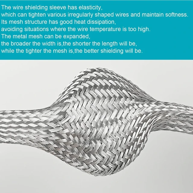 Alt view image 6 of 7 - Tinned Copper Braided Cable Shielding Sleeve Metal Wire Loom Sheathing, EMI RFI ESD Protector Grounding Mesh, Flat Tubular Expandable 11/16" W (0.44" ID) - 16FT