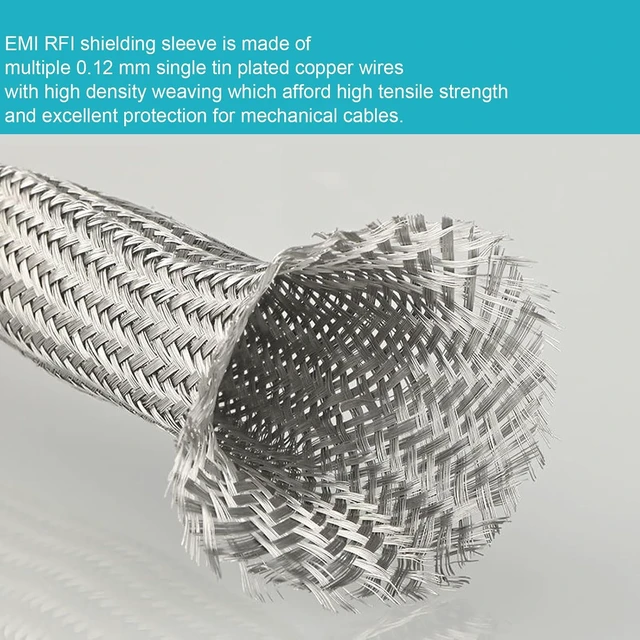 Alt view image 7 of 7 - Tinned Copper Braided Cable Shielding Sleeve Metal Wire Loom Sheathing, EMI RFI ESD Protector Grounding Mesh, Flat Tubular Expandable 11/16" W (0.44" ID) - 16FT