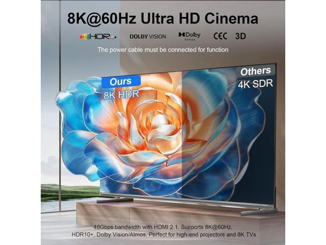 Alt view image 3 of 7 - HDMI 2.1 Switch 3 in 1 Out, 8K@60Hz 4K@240Hz/120Hz 48Gbps, HDMI Switcher with Remote & Detection-Switching, VRR HDR10+ Do-lb-y Vision/At-mos CEC HDCP2.3, Aluminum Alloy HDMI Selector