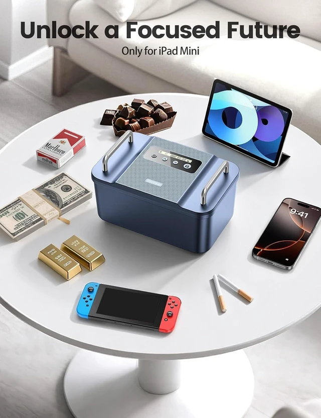 Alt view image 2 of 7 - Safe Timed Lock Box with Dual Metal Handles-Phone Lock Box with Timer Unplug from Phone, Video Game, Social Media, Craving, Self-Control Lockable Storage Box for Focus & Self-Control(Black)
