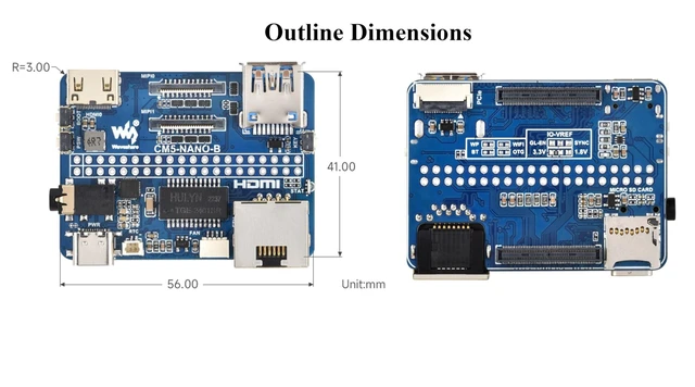 Alt view image 10 of 10 - Nano Base Board Compatible with Raspberry Pi Compute Module 5 Lite/eMMC, Same Size As CM5, with Multiple Peripheral Interfaces, with USB 3.2 Gen1 Type-A, 40PIN GPIO, Dual MIPI Interfaces, Audio,etc