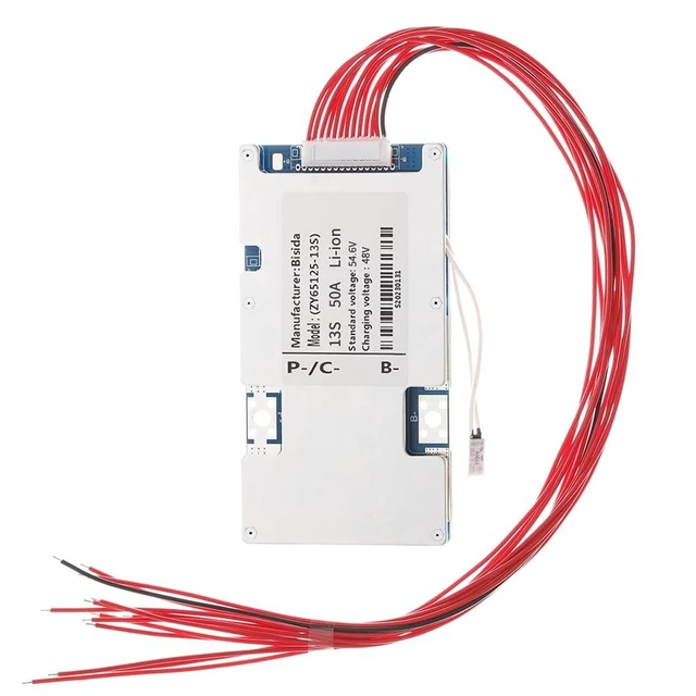 Alt view image 6 of 10 - Bisida 13S BMS 48V 50A Li-ion PCB Protection Board with Balance Wire and NTC,Ten Functional protections, Common Port, for Solar Energy Storage, Balance Car Lithium-ion Battery Pack (13S 48V 50A)