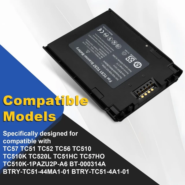 Alt view image 7 of 10 - oliadeo for Zebra TC57 Battery Replacement: TC57 TC51 TC52 TC56 TC510 TC510K TC520L TC51HC TC57HO TC510K-1PAZU2P-A6 BT-000314A BTRY-TC51-44MA1-01 BTRY-TC51-4A1-01 Barcode Scanner Battery