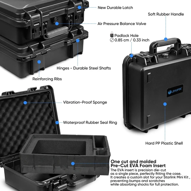 Alt view image 8 of 10 - Lekufee Waterproof Hard Case for Starlink Mini Kit, IP67 Protective Carrying Case with Custom EVA Foam Insert, Fits Dish, Adapter, Cable & Accessories, Shockproof Travel Storage Case