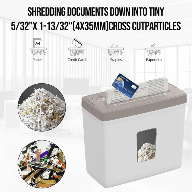 Alt view image 7 of 10 - Suntiko 5-Sheet Cross Cut Paper Shredder for Home Office, P-4 High Security Level Document Shredder with 2.38 Gallon Bin, Jam Proof Design & Thermal Protection for Professional Use, Brown + White