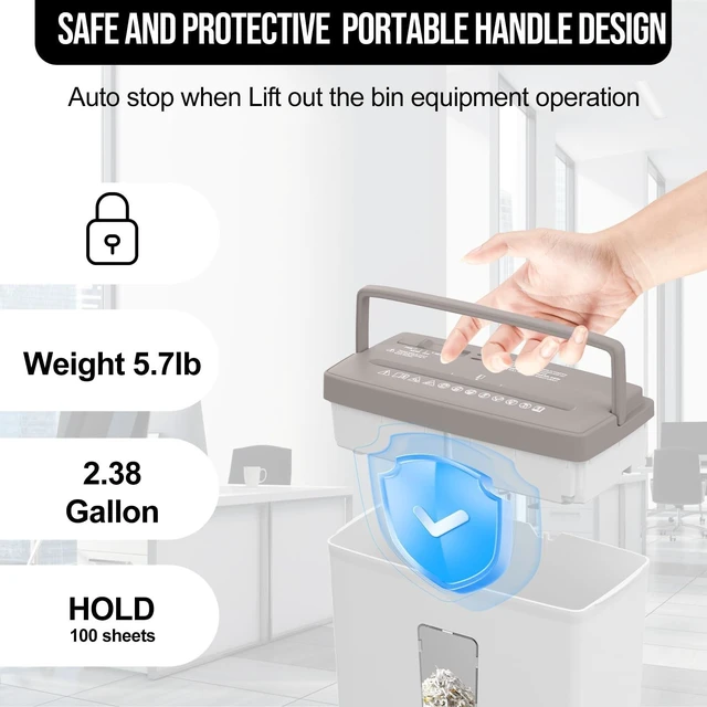 Alt view image 8 of 10 - Suntiko 5-Sheet Cross Cut Paper Shredder for Home Office, P-4 High Security Level Document Shredder with 2.38 Gallon Bin, Jam Proof Design & Thermal Protection for Professional Use, Brown + White