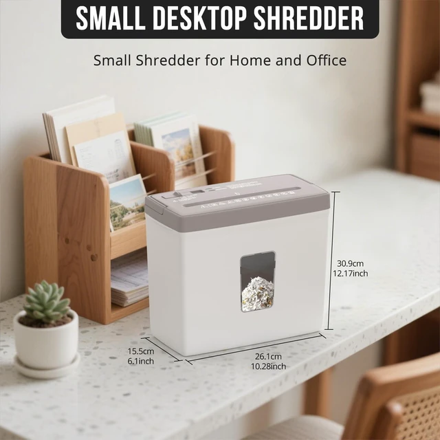 Alt view image 9 of 10 - Suntiko 5-Sheet Cross Cut Paper Shredder for Home Office, P-4 High Security Level Document Shredder with 2.38 Gallon Bin, Jam Proof Design & Thermal Protection for Professional Use, Brown + White