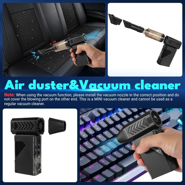 Alt view image 8 of 10 - Newdehanm Violent Turbo FanMini Electric Compressed Air Duster & Vacuum Cleaner,130000RPM Portable Rechargeable Cordless Handheld Air Blower with LED Light for PC, Outdoor, House, Car,8000mAh