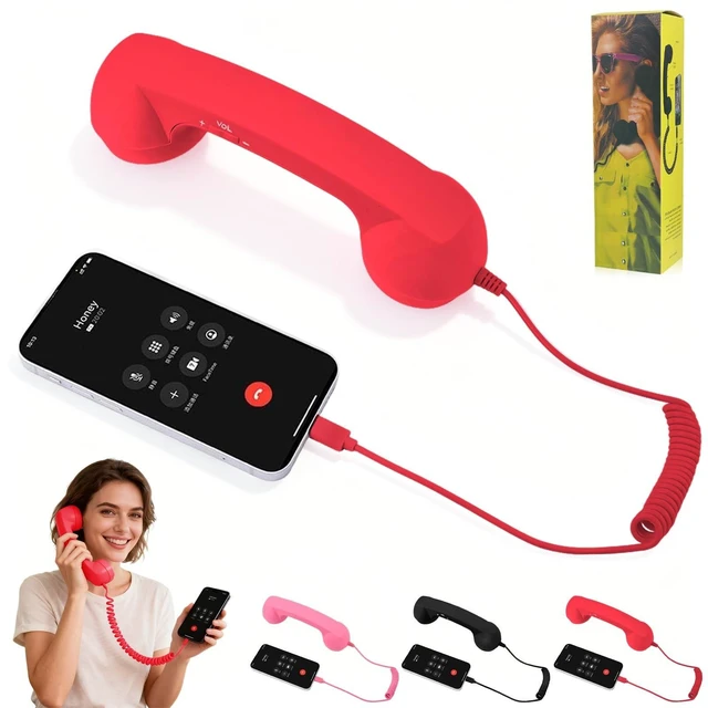 Alt view image 6 of 10 - Retro Phone Handset, 2026 New Retro Style Type-C Phone Handset,Vintage Wired Plug in Handheld Cell Phone Receiver with Microphone, Suitable for Cell Mobile Video Conferences,Calls,Meetings (Red)