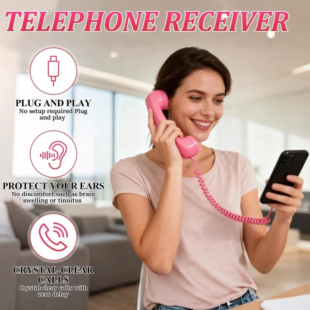 Alt view image 8 of 10 - Retro Phone Handset, 2026 New Retro Style Type-C Phone Handset,Vintage Wired Plug in Handheld Cell Phone Receiver with Microphone, Suitable for Cell Mobile Video Conferences,Calls,Meetings (Red)