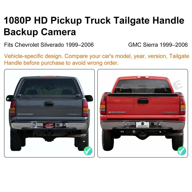 Alt view image 12 of 12 - ASURE Tailgate Handle Backup Camera for 1999-2006 Chevrolet Silverado GMC Sierra - 1080P HD 170 Wide Angle Night Vision IP68 Waterproof - RCA Rear View Camera for Truck Aftermarket Easy Install