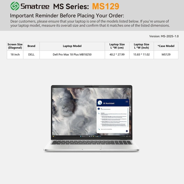 Alt view image 7 of 10 - Smatree MS129 Hard EVA Protective Sleeve Case with Stand Compatible for 18 inch DELL Pro Max 18 Plus Laptop MB18250 Waterproof Sleeve