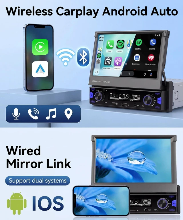 Alt view image 7 of 10 - KYNNT 7 Inch Single DIN Flip Out Car Stereo with Wireless CarPlay & Android Auto-IPS Touchscreen, Bluetooth 5.0, Backup Camera, SWC, FM/AM Radio, Type-C Fast Charging ^^ Universal Fit