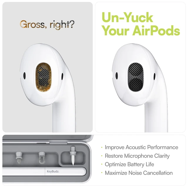 Alt view image 9 of 10 - KeyBudz Air Care 2.0 AirPods Cleaning Kit - Patented Multi-Tool Cleaner with Interchangeable Brush Tips for AirPods, iPhone and Apple Devices with Sticky Squares Putty, Hard Case and Travel Pouch