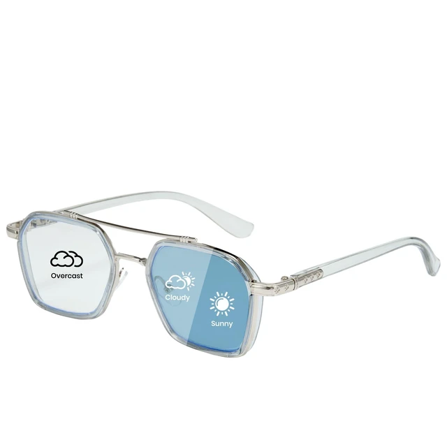 Alt view image 6 of 10 - Cyxus Photochromic Blue Light Glasses for Men Women, Computer Glasses, UV Protection, 8260 (Bright Silver Frame, Blue Lens)