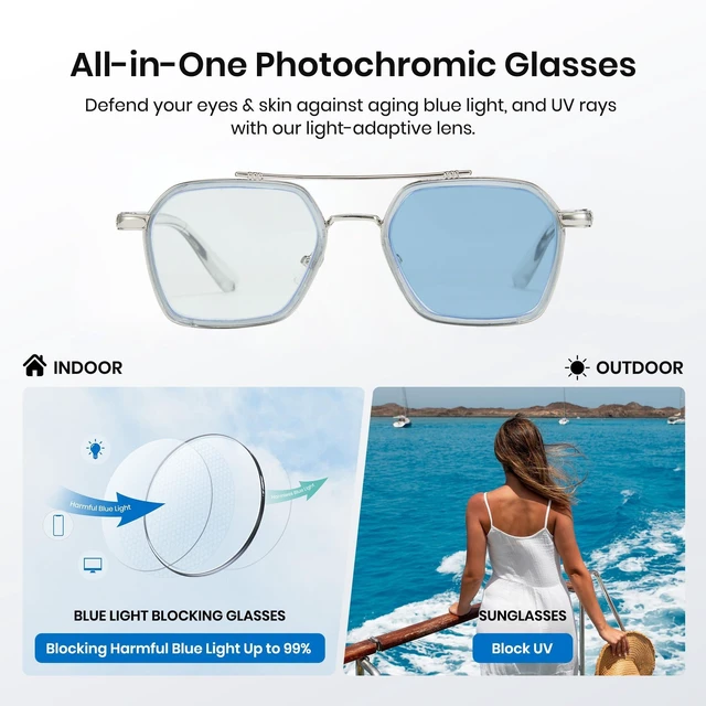 Alt view image 9 of 10 - Cyxus Photochromic Blue Light Glasses for Men Women, Computer Glasses, UV Protection, 8260 (Bright Silver Frame, Blue Lens)