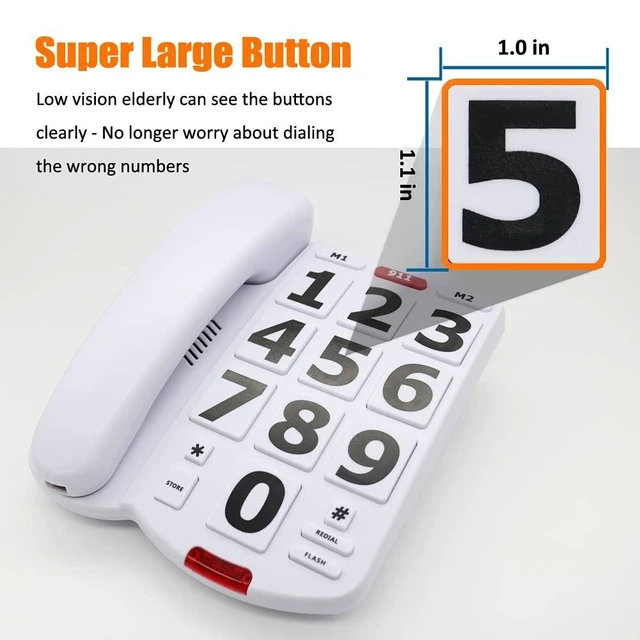 Alt view image 7 of 10 - Big Button Amplified Corded Phone for Elderly & Seniors - Extra Loud Ringer, Home Landline Telephone for Hearing Impaired