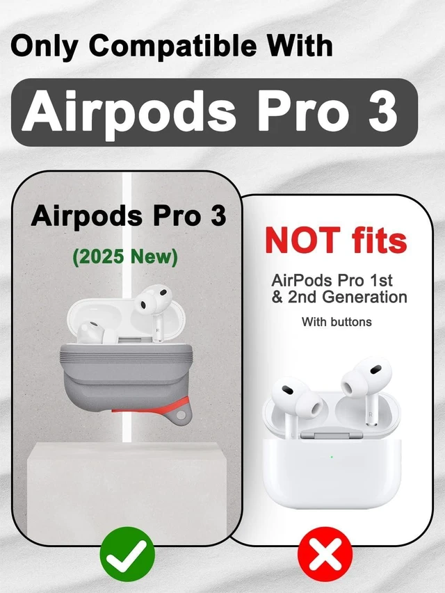 Alt view image 7 of 10 - for AirPods Pro 3 Case Silicone - Waterproof, Shockproof, Drop Protection, Wireless Charging Supported, One-Piece Folding Design with Carabiner for AirPods Pro 3rd Gen (2025) - Grey