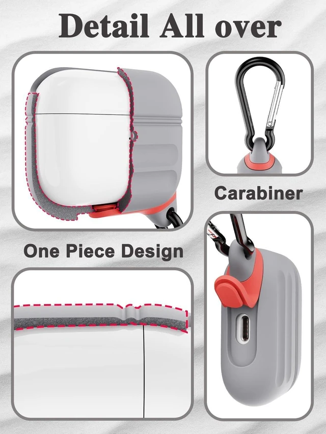 Alt view image 9 of 10 - for AirPods Pro 3 Case Silicone - Waterproof, Shockproof, Drop Protection, Wireless Charging Supported, One-Piece Folding Design with Carabiner for AirPods Pro 3rd Gen (2025) - Grey