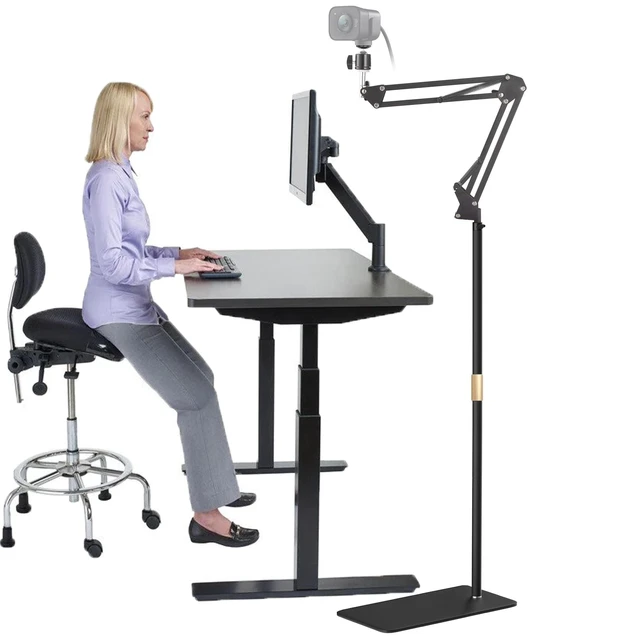 Alt view image 7 of 10 - AceTaken Webcam Floor Stand,70-inch Metal Webcam Floor Holder Compatible with Logitech C920 StreamCam C930 C922 C615 C925e Brio 4K,Brio 500,MX Brio 4K Webcams