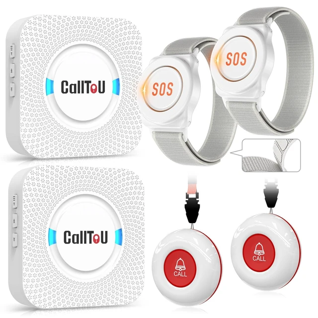 Alt view image 6 of 10 - CallToU Caregiver Pager Wireless Call Button Nurse Alert System 500+ Feet for Home/Elderly/Patient/Disabled 2 Plugin Receiver 2 Waterproof Transmitter 2 Watches Transmitter