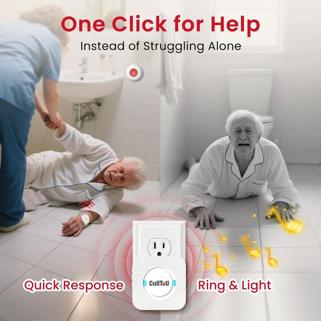 Alt view image 7 of 10 - CallToU Caregiver Pager Wireless Call Button Nurse Alert System 500+ Feet for Home/Elderly/Patient/Disabled 2 Plugin Receiver 2 Waterproof Transmitter 2 Watches Transmitter