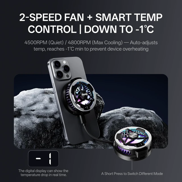 Alt view image 7 of 10 - Rapoo MC05 Phone Cooler for Gaming and Streaming, Semiconductor Cooling Technology, Low-Noise, 15W Magsafe Wireless Charger, RGB Cooling Fan with Removable Grip, Compatible with iPhone Magsafe Series