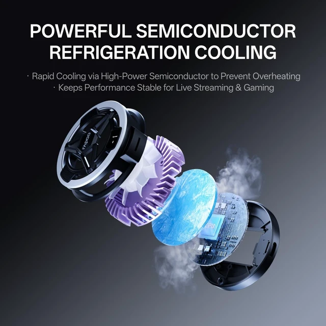 Alt view image 8 of 10 - Rapoo MC05 Phone Cooler for Gaming and Streaming, Semiconductor Cooling Technology, Low-Noise, 15W Magsafe Wireless Charger, RGB Cooling Fan with Removable Grip, Compatible with iPhone Magsafe Series