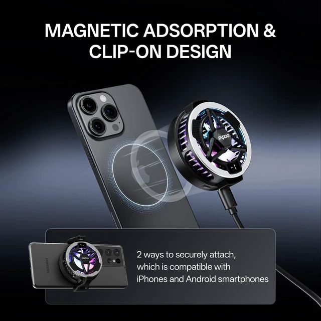 Alt view image 10 of 10 - Rapoo MC05 Phone Cooler for Gaming and Streaming, Semiconductor Cooling Technology, Low-Noise, 15W Magsafe Wireless Charger, RGB Cooling Fan with Removable Grip, Compatible with iPhone Magsafe Series
