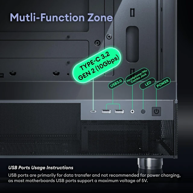 Alt view image 10 of 10 - Okinos Aqua 3, Micro ATX Case, MATX PC Case with 3 X 120mm 3-Pin ARGB Fan Pre-Installed, Panoramic View Tempered Glass Front & Side Panel, with Type C Port, Black