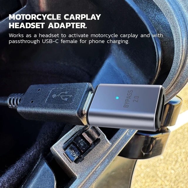 Alt view image 7 of 10 - MaedHawk Bypass 2.0 Motorcycle CarPlay Bluetooth Headset Adapter with Passthrough USB-C Charging Port (Grey)