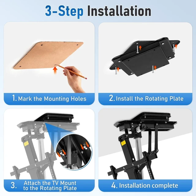 Alt view image 8 of 10 - TOPSKY 360 Rotation Base for TV01.01 Ceiling TV Mount, Heavy-Duty Turntable Accessory, 10.24"x10.24" Compatible Mounting Pattern, Full Swivel Upgrade Kit with Hardware Included