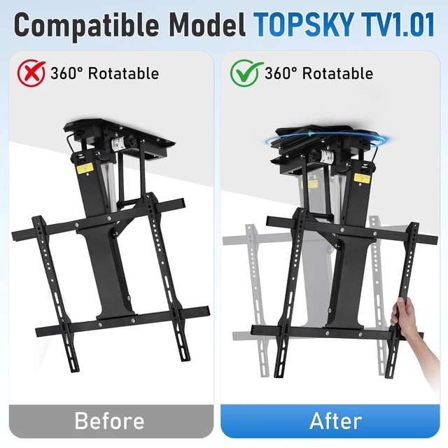 Alt view image 7 of 10 - TOPSKY 360 Rotation Base for TV01.01 Ceiling TV Mount, Heavy-Duty Turntable Accessory, 10.24"x10.24" Compatible Mounting Pattern, Full Swivel Upgrade Kit with Hardware Included