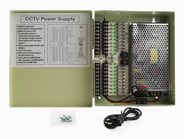 Alt view image 6 of 10 - 18 Outputs 12 Amp 12V DC CCTV Distributed Power Supply Box for Security Camera, UL Listed
