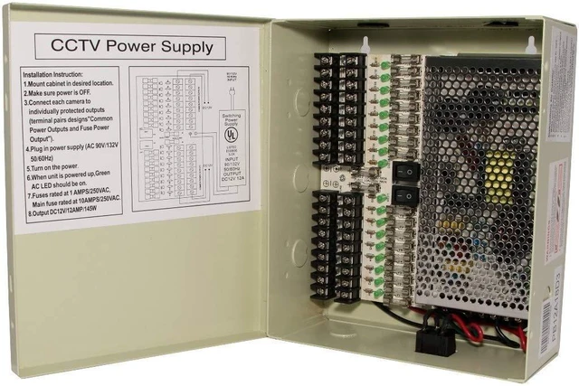 Alt view image 10 of 10 - 18 Outputs 12 Amp 12V DC CCTV Distributed Power Supply Box for Security Camera, UL Listed