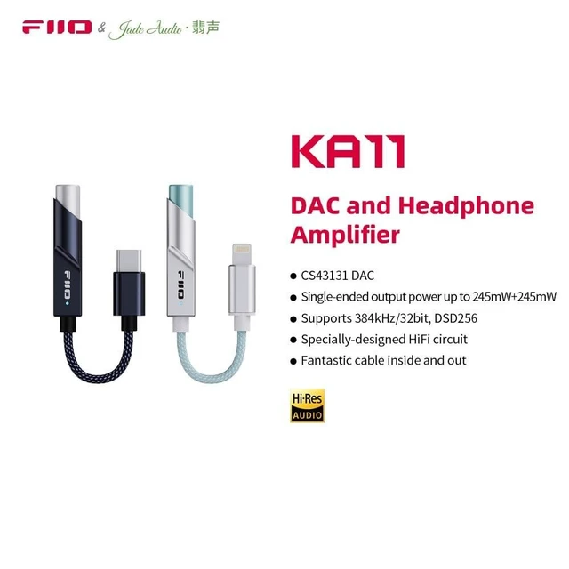 Alt view image 7 of 10 - FiiO KA11 USB C to 3.5mm Audio Adapter 32bit/384KHz, USB Type C Dongle HiFi DAC Amplifier for Android/iOS/Windows/Mac (Black, TC)